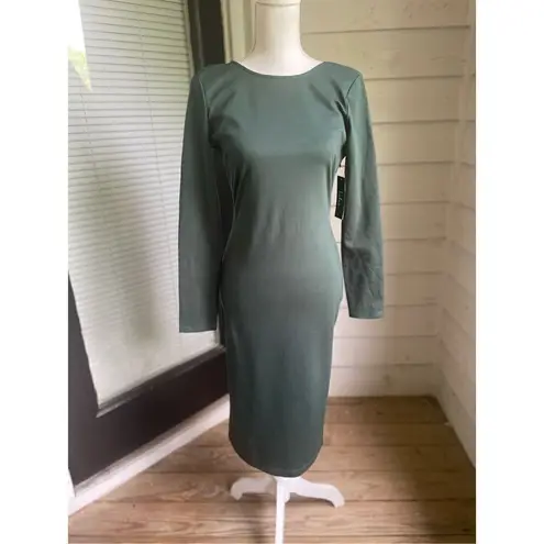 NWT Lulus Olive Green Open Back Long Sleeve Round Neck Dress Size L Party Knee L Size L