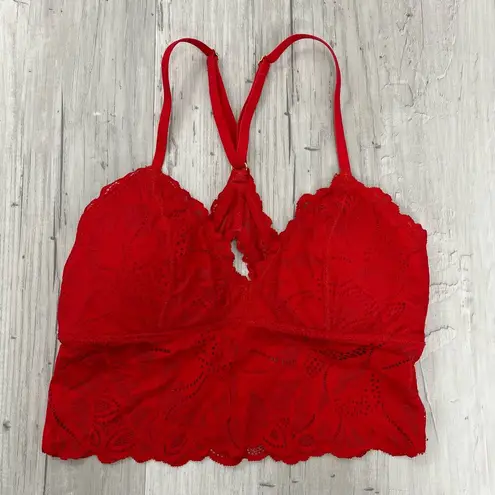 Aerie  Red Floral Lace Racerback Peep Hole Lined Bralette XS