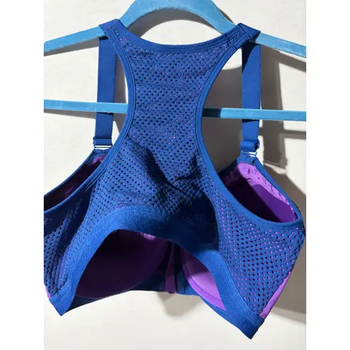 Wacoal Purple Blue Zipper Front High Impact Sports Bra Racerback Mesh Size 38DDD