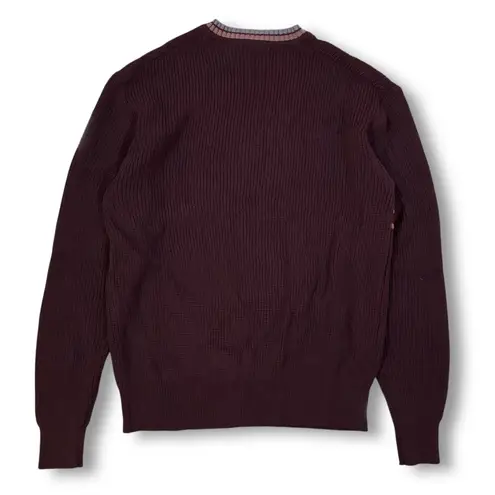 VTG Bennington California V Neck Sweater Burgundy Ribbed Stripe Women's XL Brown