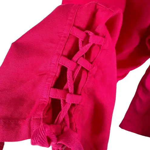 For Cynthia Hot Pink Linen Viscose Lightweight High Rise Cropped Capri Pants L