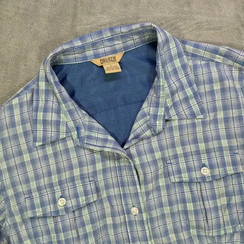 Duluth Trading Co Plaid Button Up Long Sleeve Shirt Women's L Blue Green Size L