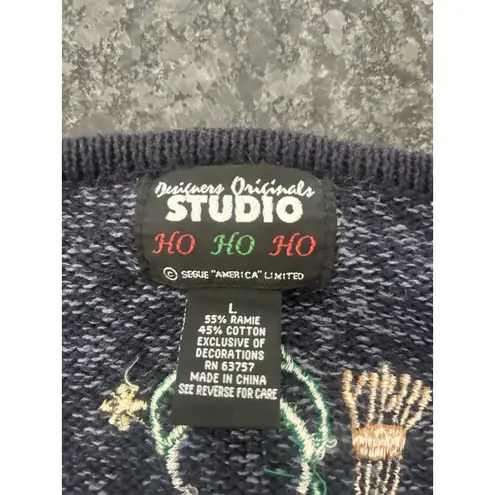 Designer Originals Christmas Holiday Snowman Sweater Size Large Tacky Whimsy Blue