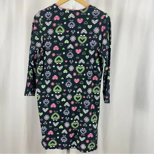 Coffee Talk Medium Pastel Heart Floral Nightgown House Dress Pocket Retro Green