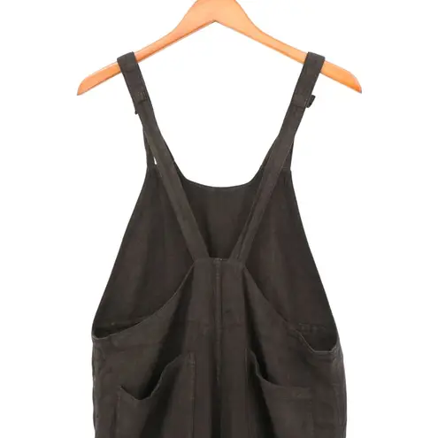 New Cynthia Ashby Linen Dark Brown Black Wide Leg Overalls Small