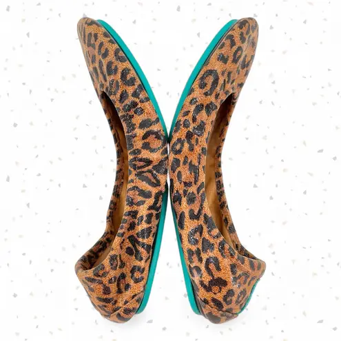 Tieks Leopard Print Ballet Flats Brown Tan Leather Foldable Travel Shoes Size 7