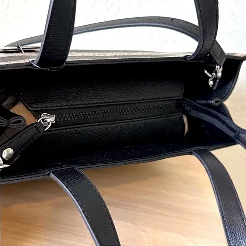 Karl Lagerfeld Black and Tan Satchel with Iconic Design