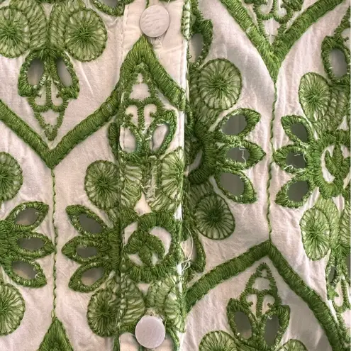 CIEBON green white floral eyelet embroidered button up belted mini shirt dress