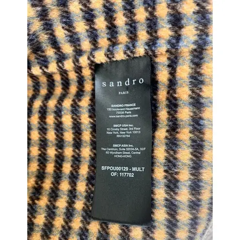 Sandro Paris Brodan Beaded Plaid Check Coat Wool Blend Button Front EU 38 US 6