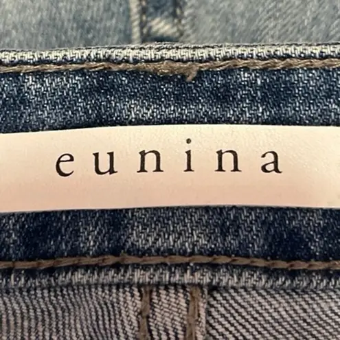 Eunina Tobi Women's Blue Distressed Super High Rise Crop Denim Mom Jeans Size 5