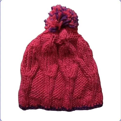 Bula Cable Chunky Knit Beanie Cap Hat OSFM Pom Ski Outdoor Winter Wonderland EUC Pink - Image 2