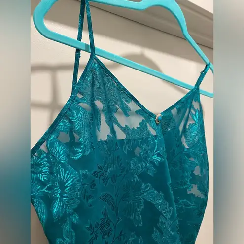 VTG 80s 90s Colesce Collection Lingerie Semi Sheer Green Floral Cropped Cami Top Blue Size L