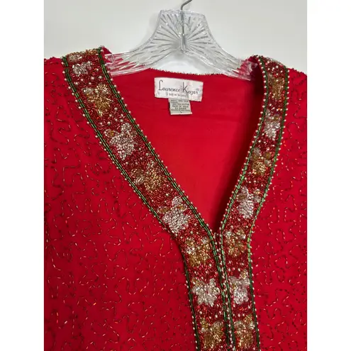 Laurence Kazar Vintage Laurence Kazer Silk beaded red formal cardigan Jacket Coat hoilday large