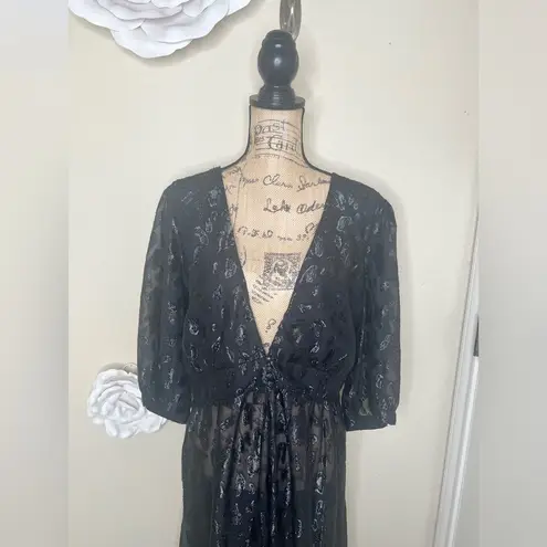 City Chic NTM: Untamed Sheer Leopard Jacket Black Metallic Duster Plus Sz 22 NWT