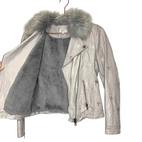 Samantha Sipos Seeing Stars Leather Faux Fur Lined Jacket Size Extra Small Gray - Image 8