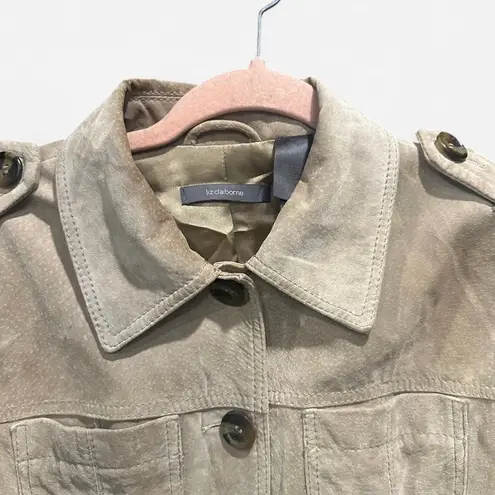 Vintage Liz Claiborne Suede Belted Short Trench 90s Minimalist French Girl Tan Size L