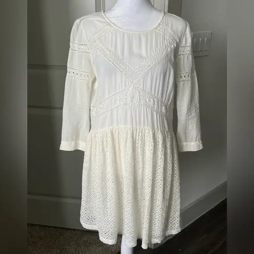 Ba&sh cream lace Pleated 3/4 Sleeve summer cotton Mini Dress