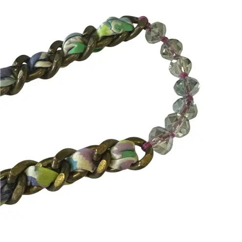 Chloe + Isabel Long Gold, green & purple Chain Beaded Necklace Crocheted - Image 6
