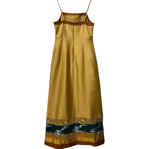 Sue Wong VTG Silk Patchwork Gold Maxi Slip Dress Boho Y2K 90s Brocade Rare Sz 10
