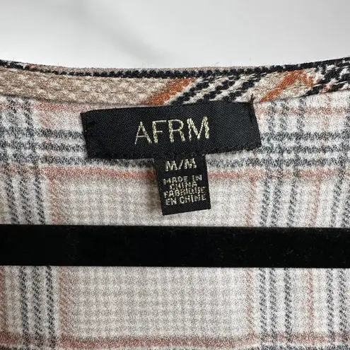 NWT AFRM Amery Heart Plaid Ruffle Crop Top Women's Long Sleeve Tan Size M Size M