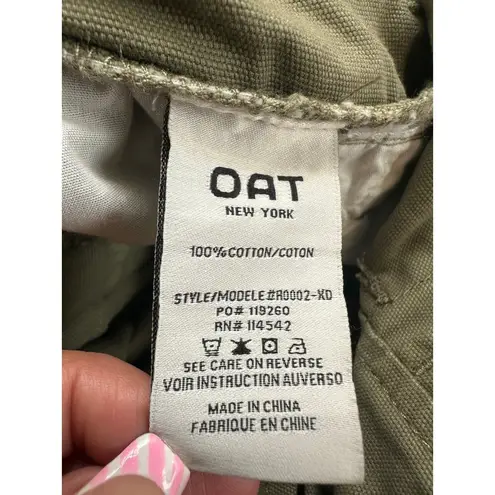 Oat New York 100% Cotton Twill Self Tie Belt Cargo Pockets Utility Jumpsuit L Green Size L