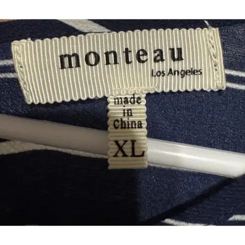 Monteau Chic  Women’s Blue White‎ Striped Maxi Jumpsuit  Pocket Boho beach Sz XL