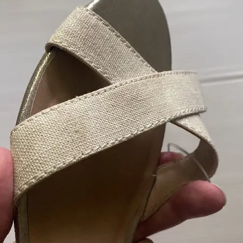 Gap NWT  women’s gold open toe fabric leather slide shoes, size 10