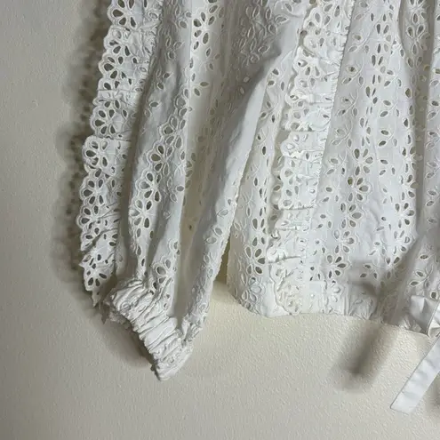 Rebecca Taylor ladies White Embroidered Lace Puff Sleeve eyelet blouse Top XS