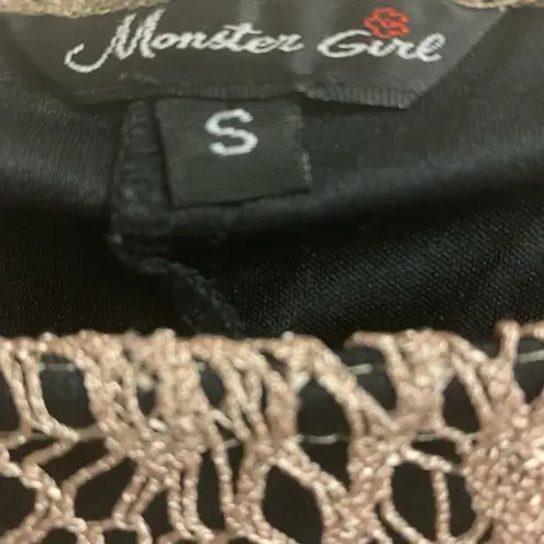 Vintage Y2K Monster Girl Crochet Beige Square Neckline Mini Dress size S Tan