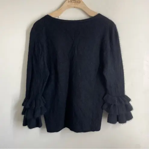 margaret o'leary 100% Cashmere Ruffle Sleeve Sweater Black size M