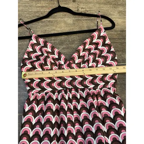 Milly Original of New York Pink and Brown Sleeveless Dress Size 4 Silk Retro