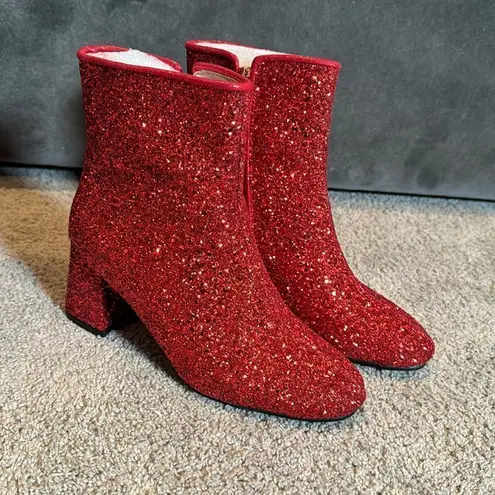 Women’s Red Glitter Covered Sparkly Chunky Heeled Boots Size 7.5 NEW Red