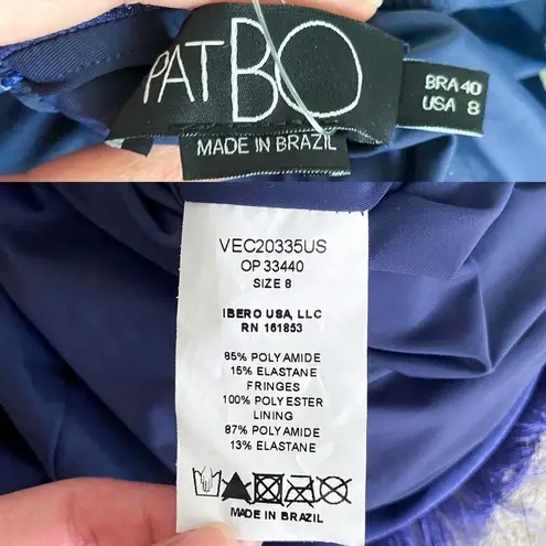 PatBO Dress Fringe Midi Crochet Tiered Sleeveless Beach Wedding Indigo 8 NWT Blue