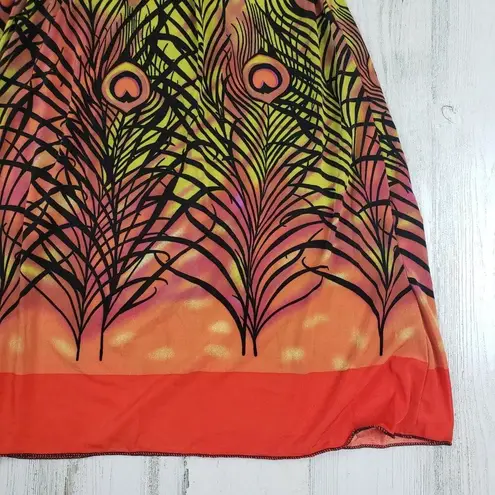 NWT Ace Fashions Smocked Orange Peacock Feather Summer Dress Women's Size Medium