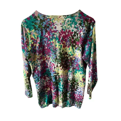 August Silk Women's M Floral Cardigan Sweater Multicolor Long Sleeve