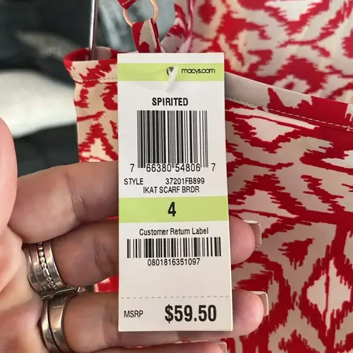 Inc International Concepts scarf border tank top Red Size 4