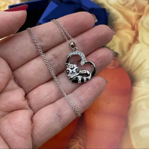 Raccoon In Heart Sterling Silver CZ Necklace Silver
