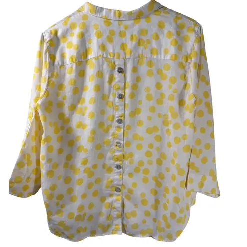 John Mark 100% Linen Yellow Polka Dot Button-Back Blouse PM Petite Medium - Image 7
