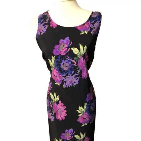 JM Collection black purple floral sheath maxi dress Size M