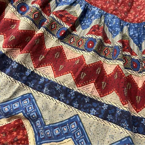Vintage Roper Western Bohemian Patterned tiered maxi skirt Made USA small red Blue