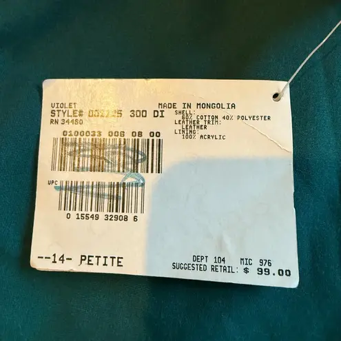 London Fog NWT Vintage Coat Jacket Size 14 Petite Dark Teal Leather Collar Barn