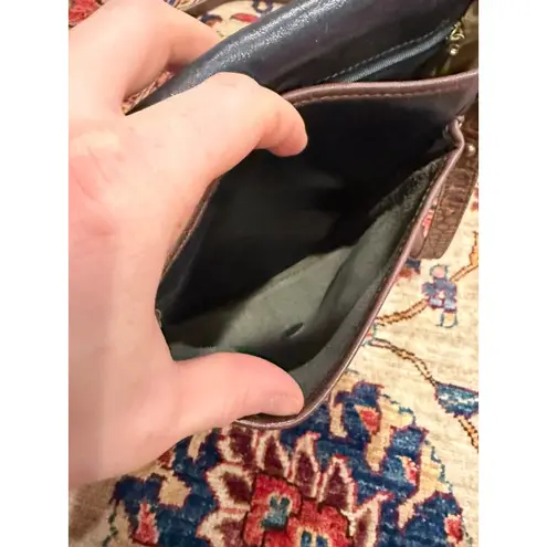 Brahmin Vintage Leather Crossbody Bag Black Brown Croc Embossed 1985 Logo