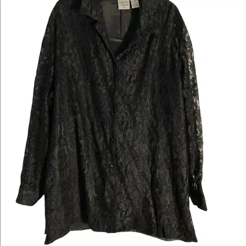 Allison Daley ALLISON DAILEY II, Women’s Black Lace Overlay top, Size 2X, Button Down, Lined