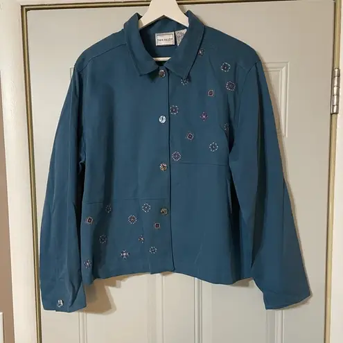 Napa Valley Embroidered Geometric Boho Style Collared Button Down Size Large Blue