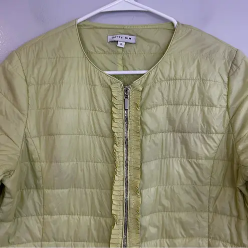 Patty Kim Quilted Lightweight Zip Up Ruffle Jacket Yellow/Green Size 8 Yellow