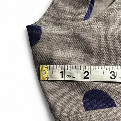 Women's Boden Short Sleeve Shift Polka Dot Dress Blue Brown Tie Linen Blend 14R Tan Size 14