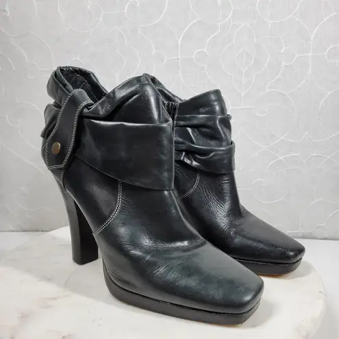 Facade Zena Ankle Boots Womens 10 Black Leather Gathered Snap Platform Heeled