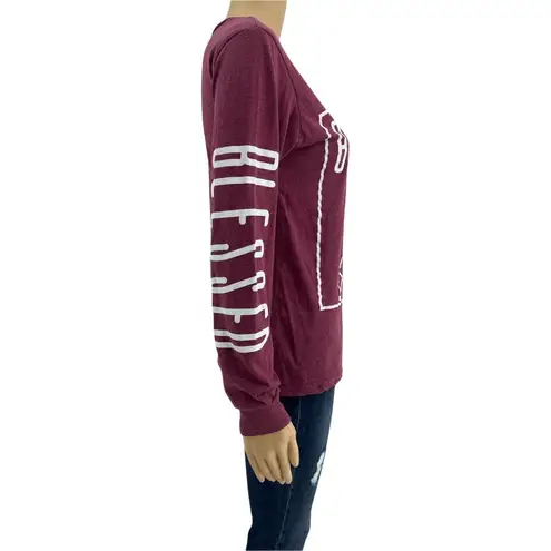 On Fire  (L) Burgundy Red Blessed and Beautiful Long Sleeve Tee Shirt