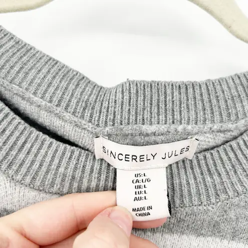 Sincerely Jules Womens Fall Bow Checkered Crewneck Knit Sweater Size L Gray