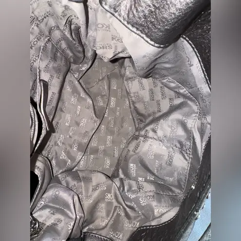 Michael Kors Metallic Gray Leather Studded Chain Strap Satchel Shoulder Bag Silver